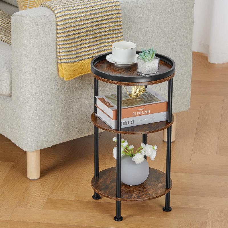 Small 3-Tier Round Side Table Rustic Brown