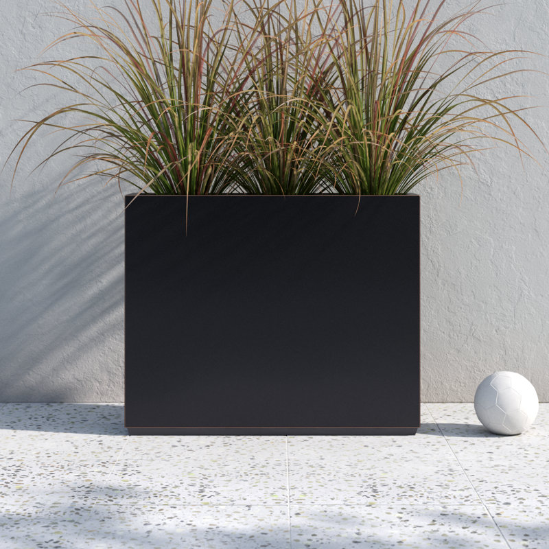 Tormund Metal Planter Box, 30" H x 38" W x 9.8" D, Black/Gold Edge