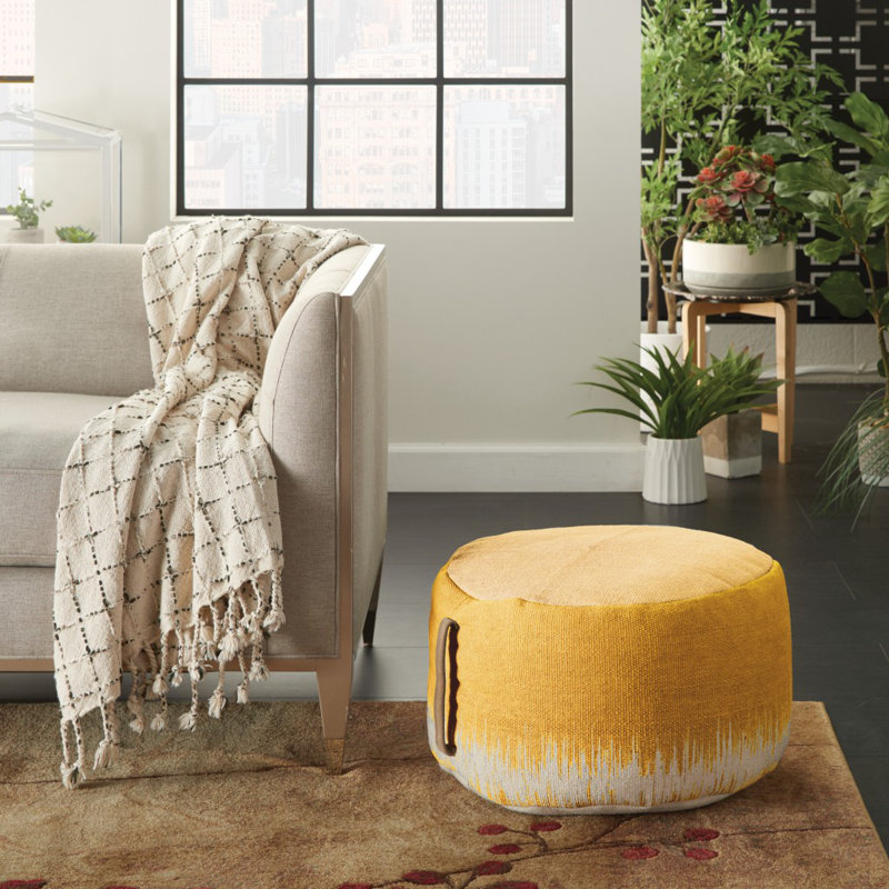 Repose-pieds Neibert, 100% coton rustique jaune