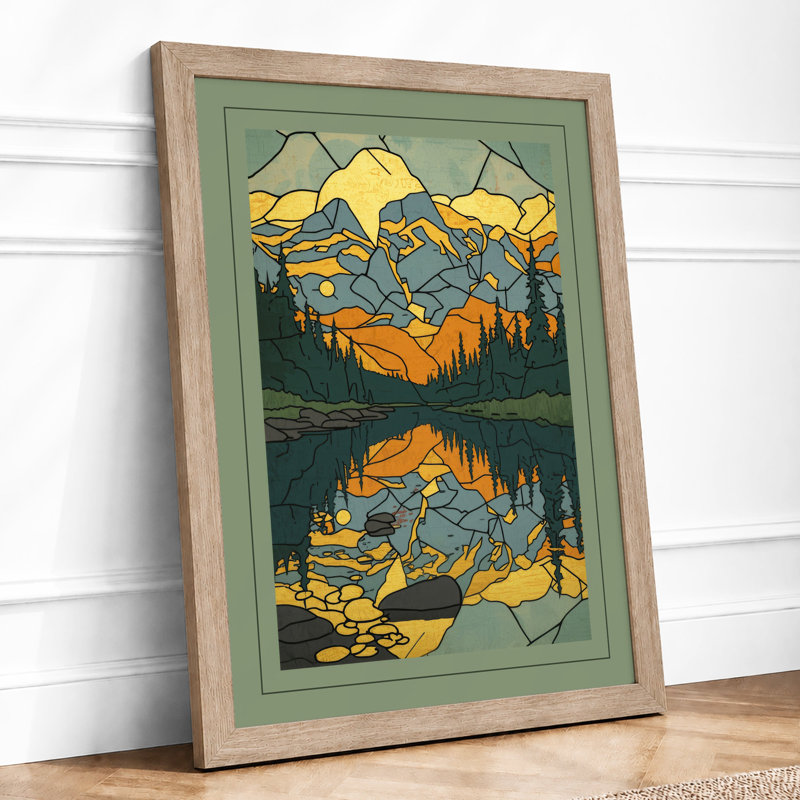 Mountains Reflected Scandinavian - Print, Oak, A4 - 29.7 x 21.0 cm