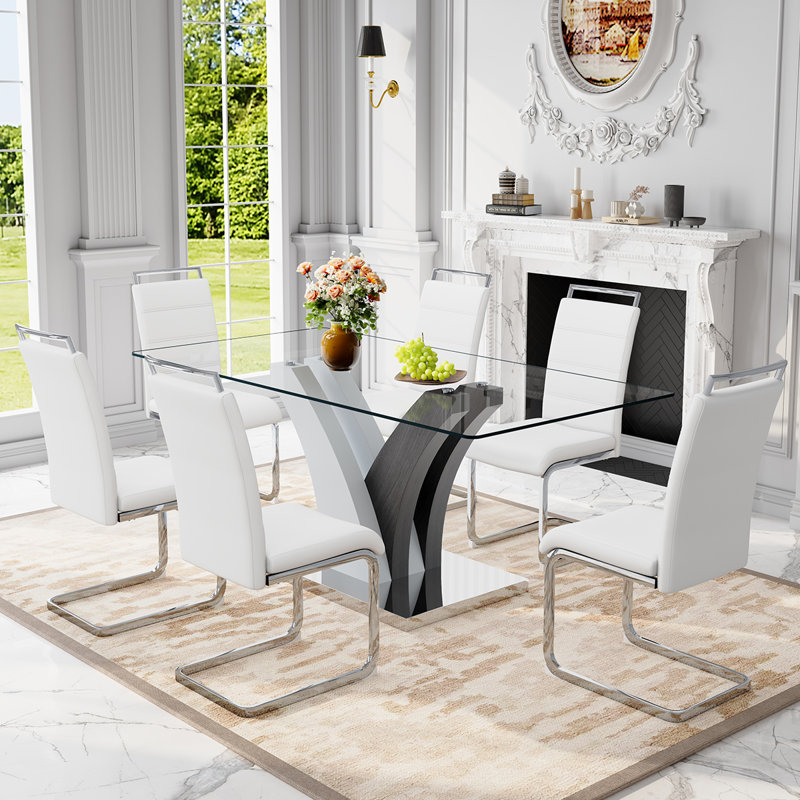 Ensemble de table de salle à manger moderne, table élégante avec chaises confortables, 7 pièces : table, 6 chaises, Blanc