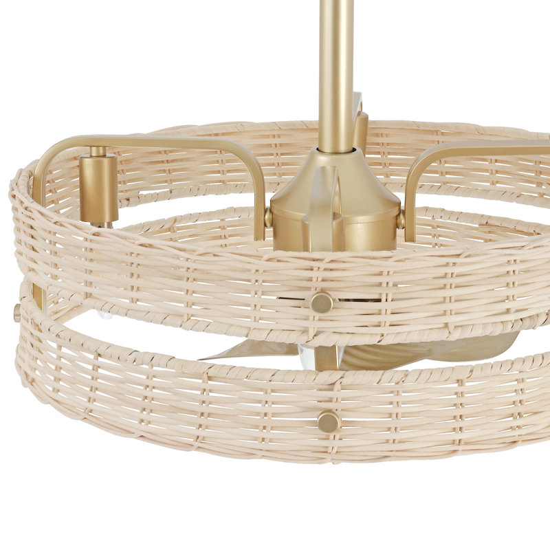 18.5" Coastal Boho Rattan Caged Ceiling Fan With Light Kit and Remote Control, Beige