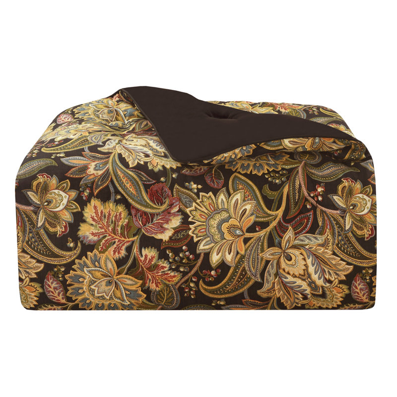 Queen Black Cotton Jacobean Floral Comforter Set