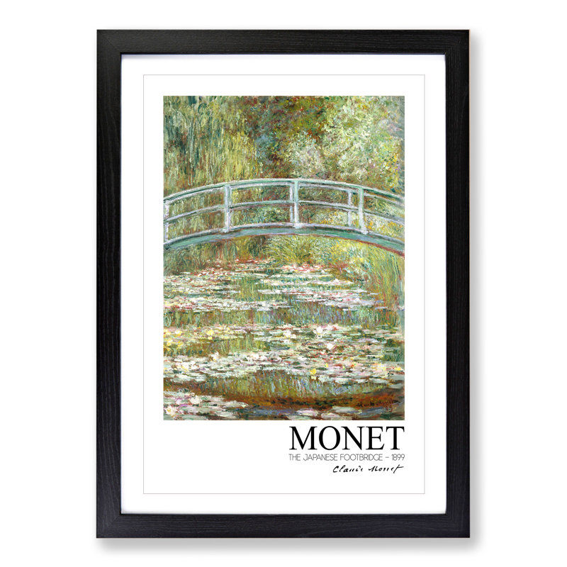 Japanese Footbridge with Border by Claude Monet - Picture Frame Painting, 65cm H x 48cm W x 2cm D, Black