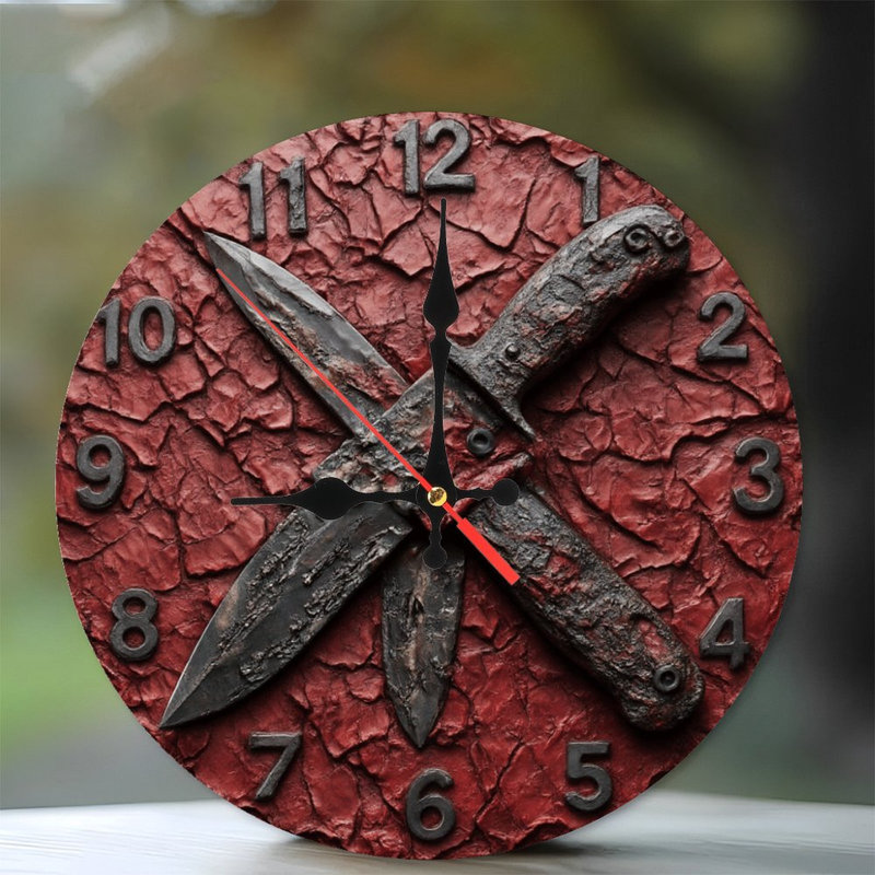 Couteaux sur cadran rouge craquelé