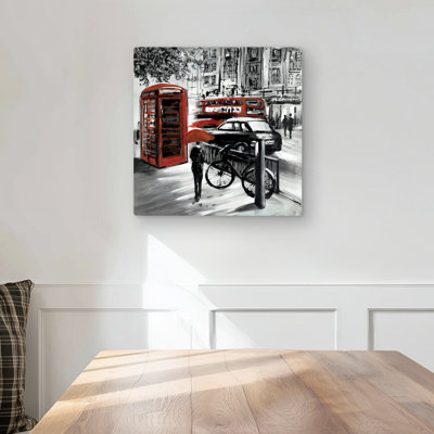 European Street Scenic Red Metal Print for Home Decor