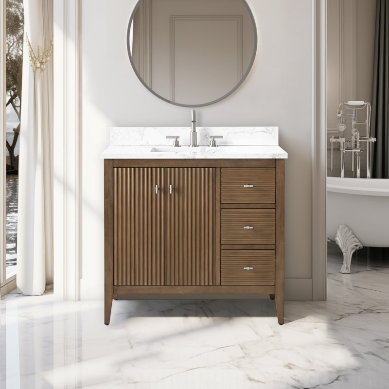 Ensemble de meuble-lavabo simple 36 po, Noyer linéaire, Nickel brossé