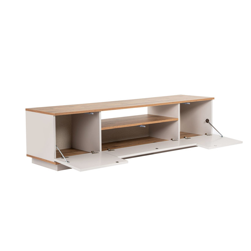 Meuble télé moderne en cachemire et pin atlantique 70,9 po x 17,6 po x 17,6 po | 100% panneau de particules enduit de mélamine, épaisseur: 0,7 pouce | Design scandinave, élégant et fonctionnel pour les salons et les centres de divertissement