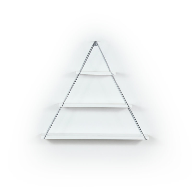 Rustic Wall Mounted Book Shelf - Triangle Design, Solid Wood, Walnut/ Floating Decor, Mounted, Wood Walnut, White