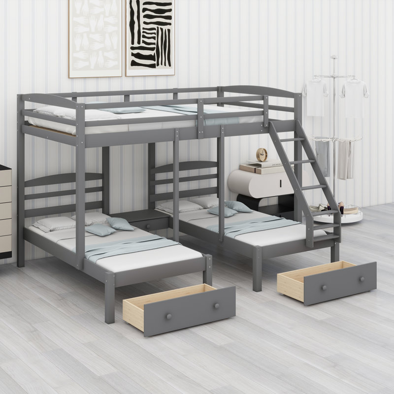 Lit superposé triple peu encombrant avec tiroirs de rangement intégrés pour enfants et adolescents