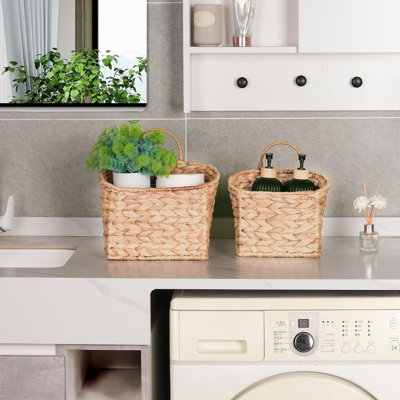 Ensemble de 2 paniers muraux suspendus à la porte avant, organisateur de rangement en osier de jacinthe d'eau naturelle pour courrier, fleurs, plantes, décor bohème campagnard, meilleur cadeau pour grand-mère