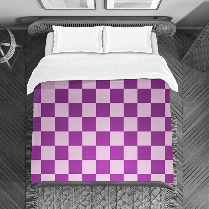 Housse de couette , Housse de couette pour lit simple, Rose / mauve à carreaux