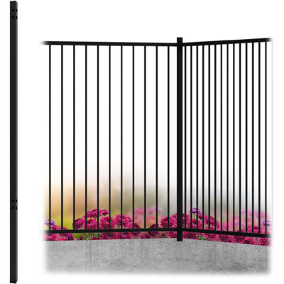 Poteau de clôture ornemental 6 pi pour balustre, poteau d'angle idéal avec balustres circulaires noirs pour clôture extérieure, balustrade et balustrade en métal, usage commercial et résidentiel