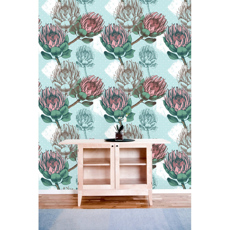 Murale à peindre rétro protea floral, l 25 po x L 75 po