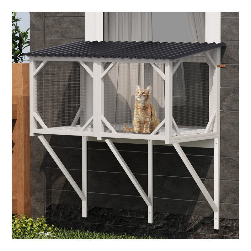 Cat Window Box, 43.3" Catio Outdoor Cat Enclosure for Sunbathing, Napping & Viewing, Window Perch for Large Indoor Cats - All Weather Use, Cat Cage