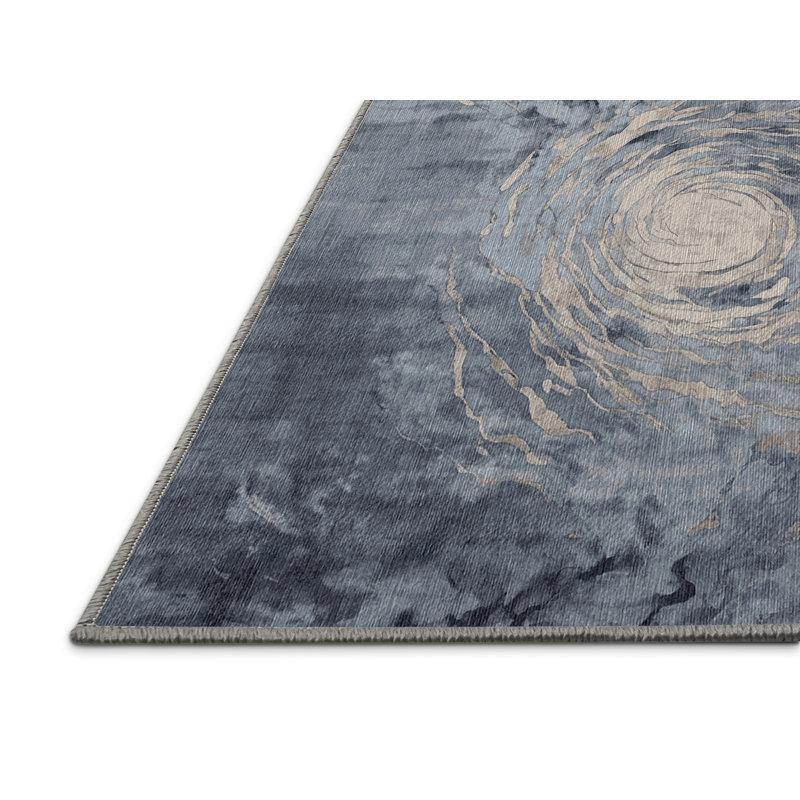 Machine Washable Gray Area Rug, Round 4'