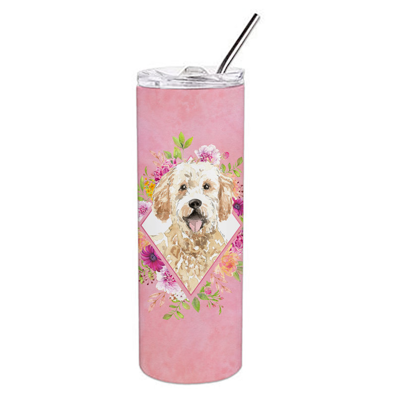 E23BF9F8391D466E9CA4F8DFEBD9A7DB de verre 20 oz à double paroi en acier inoxydable chiot, Goldendoodle, Rose