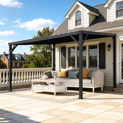 Pavillon de jardin mural 10 po x 12 pi avec toit incliné et cadre en métal thermolaqué pour patio et terrasse