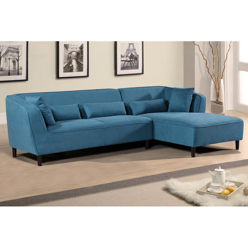 Latour Faux Leather L-Shaped Sectional, Right Hand Facing, Teal Faux Leather