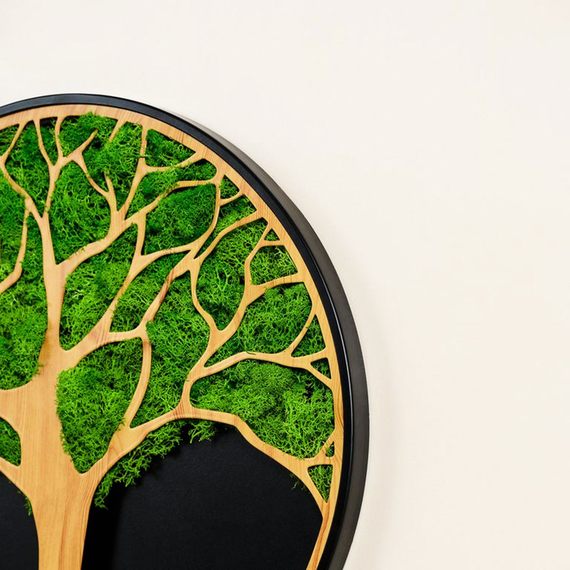 Art mural Life Tree Moss - et décoration d'escalier. Mousse préservée, 24 po x 24 po x 1,62 po, 7,27 lb. Paquet: 11,1 lb.