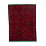 Afghan Wool Oriental Area Rug in Red/Dark Blue