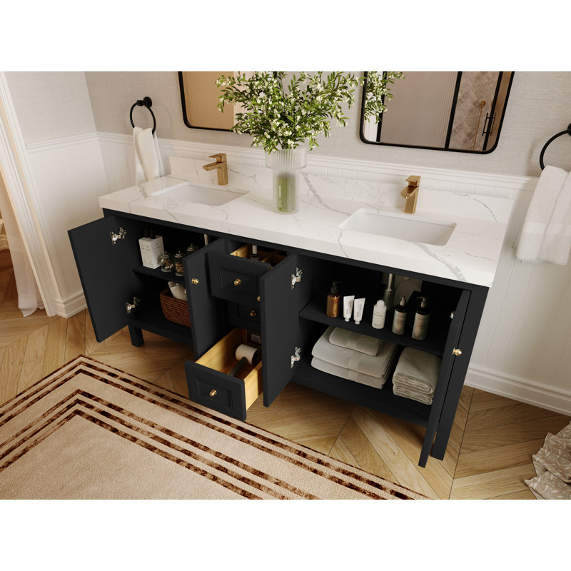 Nashville X P 22 po D Meuble-lavabo double avec 2 po Quartz gris perle, Noir
