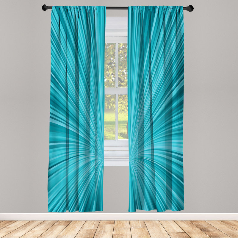 Ebern Designs Teal Curtains, Abstract Vortex Design, Turquoise Teal, 28" W x 95" L