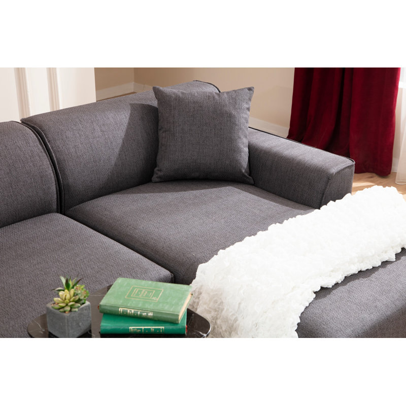 Canapé et méridienne de 98,4 po de large Rogero, Mélange de polyester anthracite, Accoudoir à droite (vu de face)
