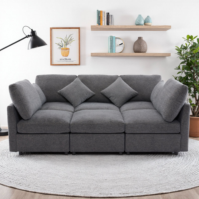 Ensemble de canapé modulaire avec repose-pieds et ports USB en forme de U en chenille de 86,6 pouces gris