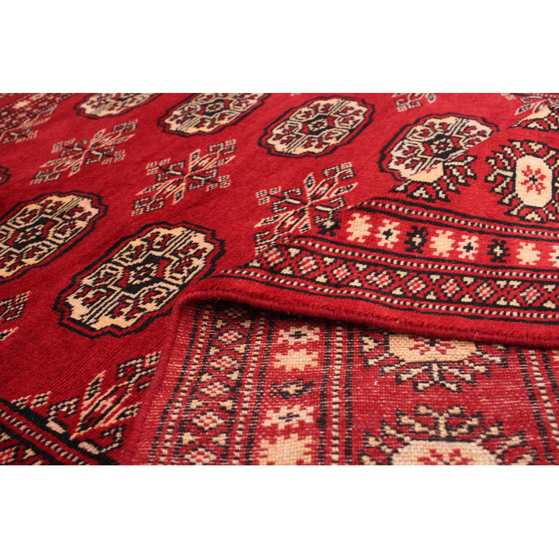 Tapis unique en laine noué à la main style Bokhara des années 2010 de 4 pi x 6 pi 3 po rouge / brun / brun clair Gunnulf