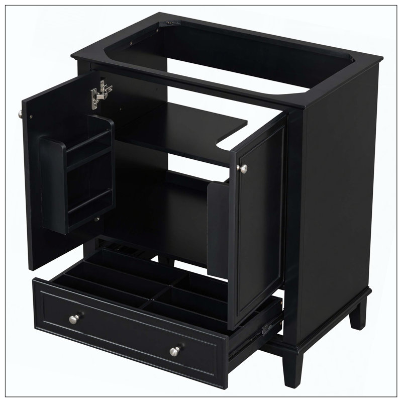 Armoire de salle de bain multifonctionnelle, Noir, Nickel brossé