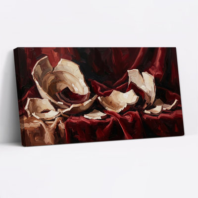 Toile abstraite crème sur fond rouge foncé, art mural