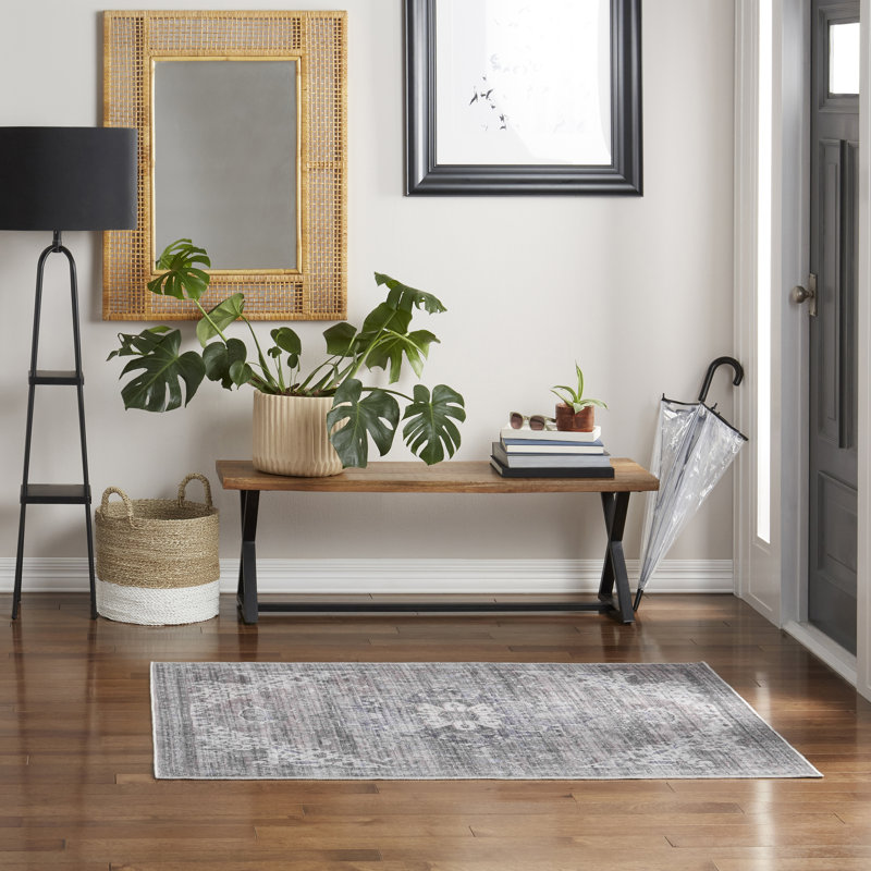Kujawski Oriental Machine Washable Gray Area Rug, Rectangle 6'6" x 9'2"