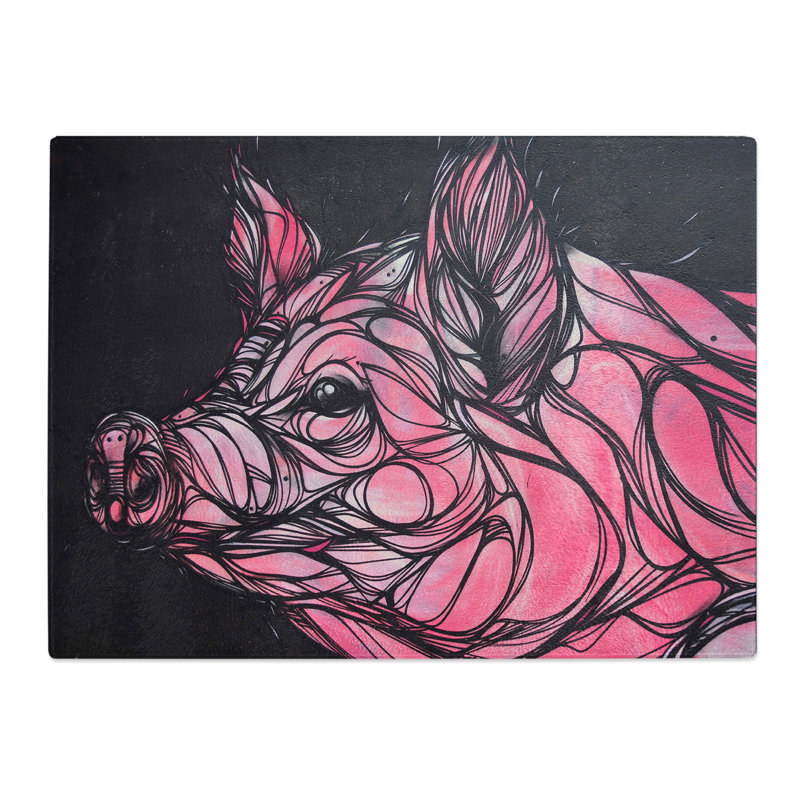 Pig Artwork  Glass Chopping Board