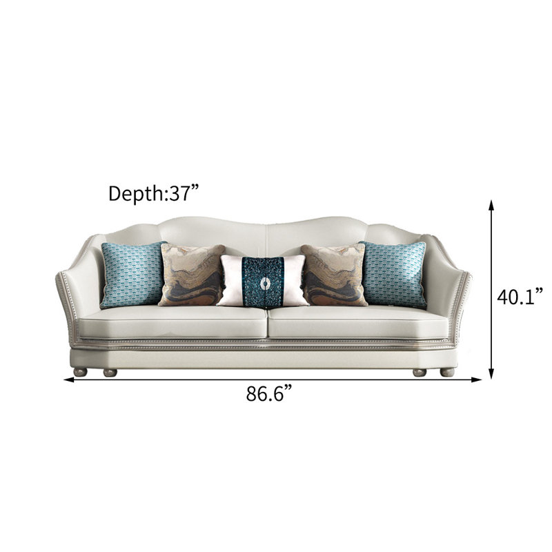 Genuine Leather Sofa, 40.1" H x 86.6" W x 37" D
