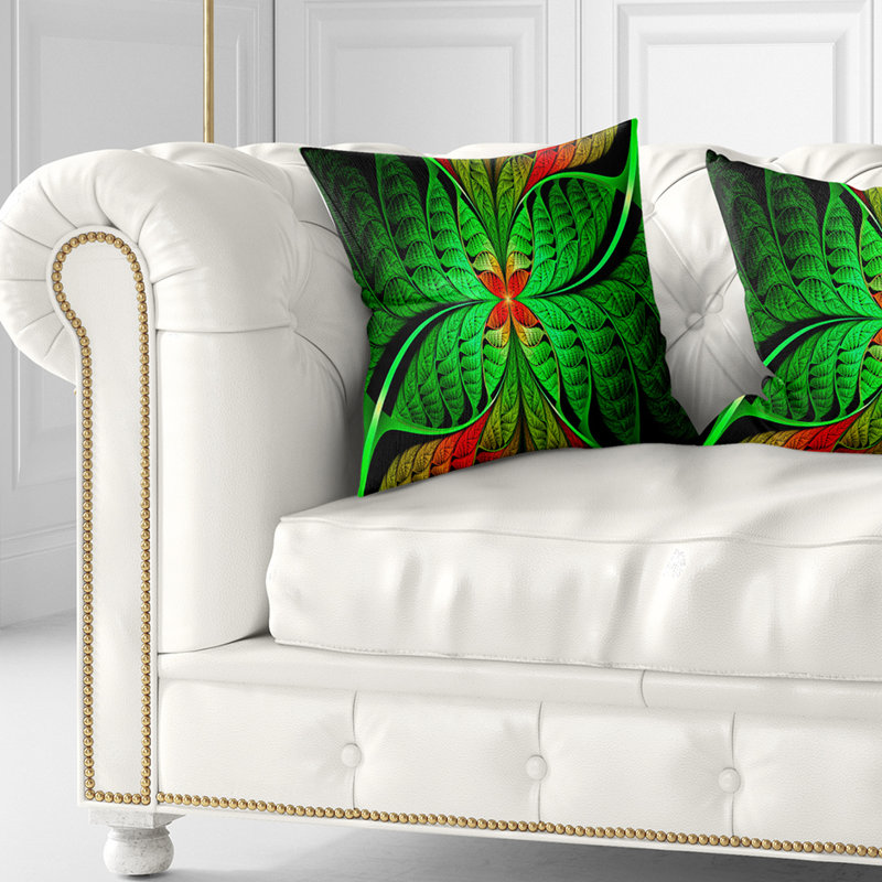 Motif de feuille verte fractale - coussin abstrait imprimé, 16 po x 1 po, Coussin décoratif