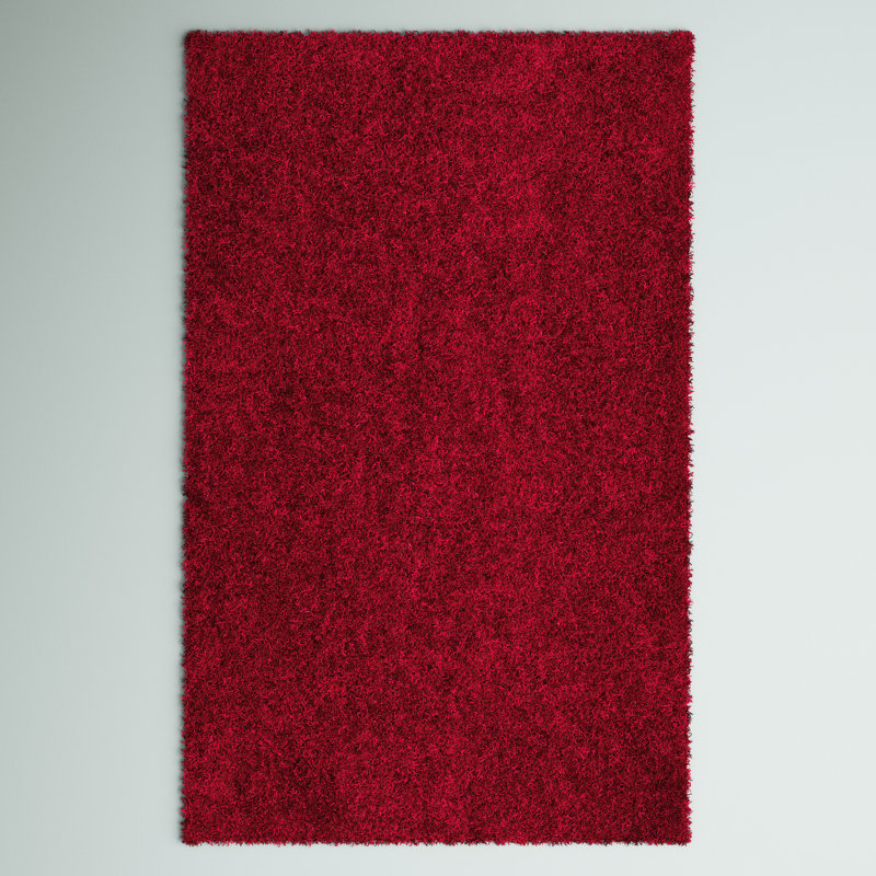 Tapis rouge touffeté à la main Assar, Rectangle 6 pi x 9 pi