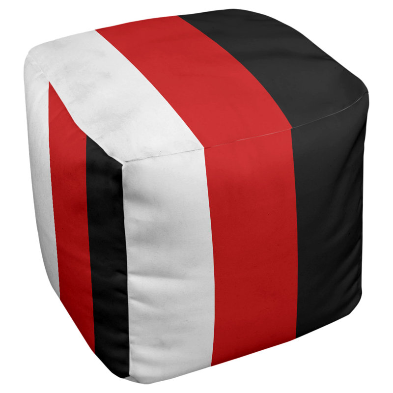 Repose-pieds cube rayures utah, Blanc / rouge / noir