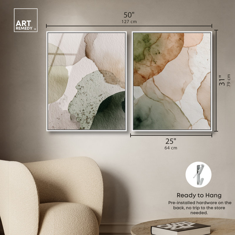 «Earthy Ground Swell Duet», ensemble de 2 reproductions d'art encadrées par Art Remedy, cadre blanc, 24 x 30, Cadre blanc