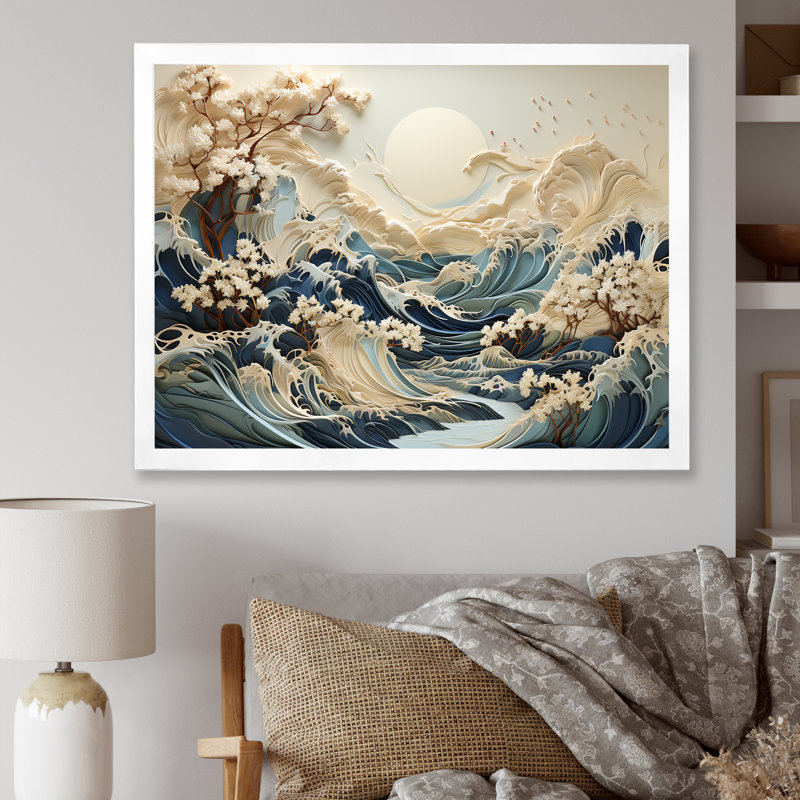 Vagues de sérénité I, Cadre simple blanc, H 16 po x l 32 po x P 1 po