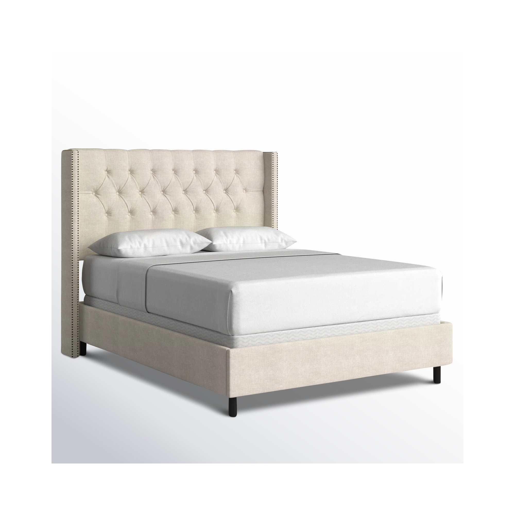 Breckin Upholstered Wingback Bed, Zuma White Textured Linen, Full