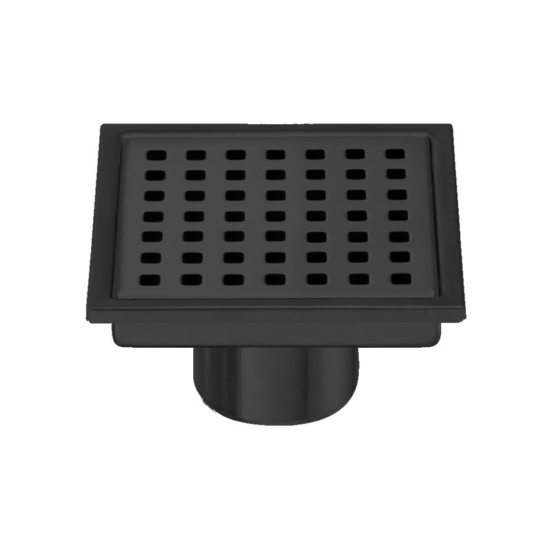 FlowGuard 4" Matte Black square grid drain, Matte Black