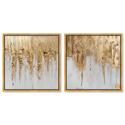 Ensemble de 2 décorations murales modernes Gilded Luxe sur toile par Art Remedy, cadre doré, 30 x 30