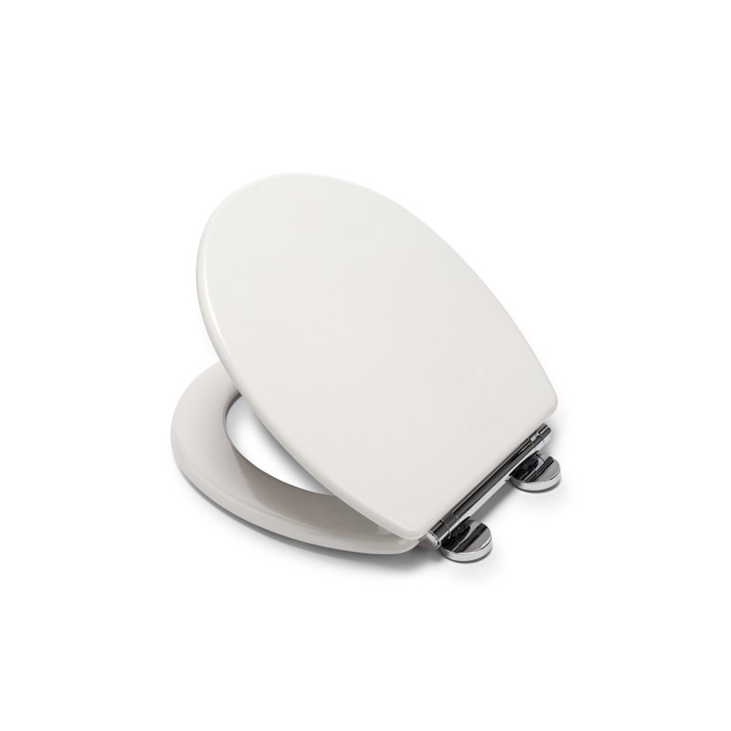 Lugano White Wooden Toilet Seat - Soft Close & Quick Release Button for Easy Cleaning, Adjustable Hinges with Top and Bottom Fixings Included and Antibacterial Treated Surface (White)
