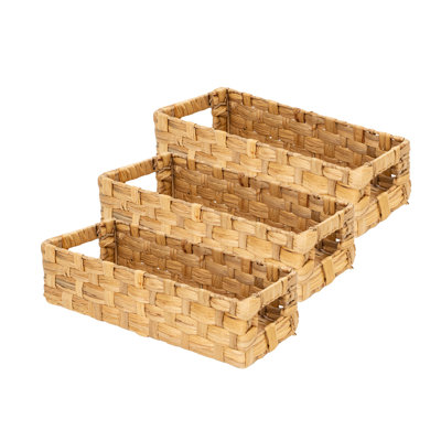 Onhomes Enna Toilet Paper Basket, Water Hyacinth Bathroom Baskets Built-in Handles, Wicker Basket for Back of Toilet Tank, Toilet Tank Basket, Basket for Bathroom, Toilet Basket, Natural, Set 3