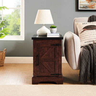Console en chêne rustique avec tablette réglable et porte de grange