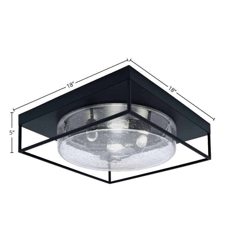 Plafonnier encastré avec verre, Noir mat, Grainé transparent, H 5 po x l 18 po x P 18 po