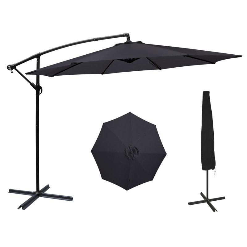 3M Garden Banana Parasol, Cantilever Sun Shade Canopy Patio, Outdoor Umbrella, Grey