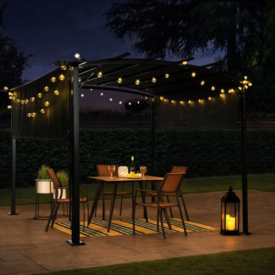 Outdoor Pergola With Retractable Shade Canopy - 12 X 9 Ft Steel Frame For Garden Parties And Picnics Gazebo Ft, Bbqs