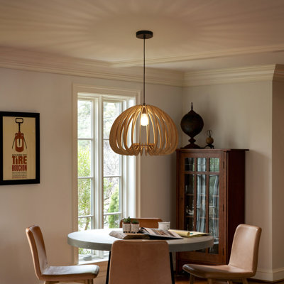 Luminaire suspendu scandinave en bois, plafonnier suspendu en MDF naturel de 17,7 po avec hauteur réglable et base E26, lustre nordique rustique moderne pour salle à manger, îlot de cuisine et chambre à coucher